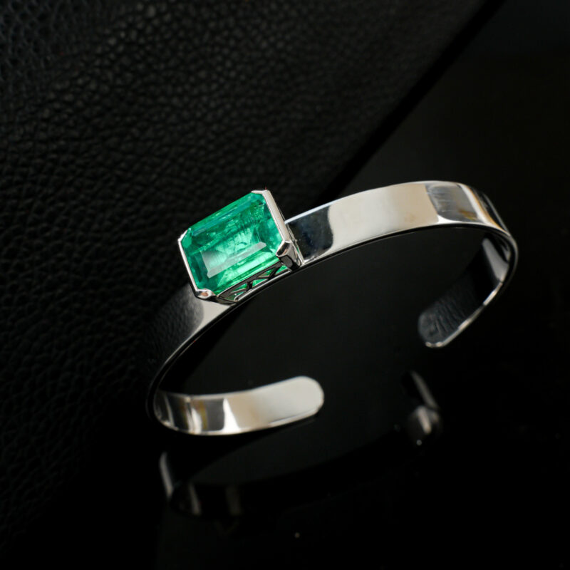 925 Silver Colombian-Style Lab-Grown Emerald Bracelet (ZHF-B04022GLBY)