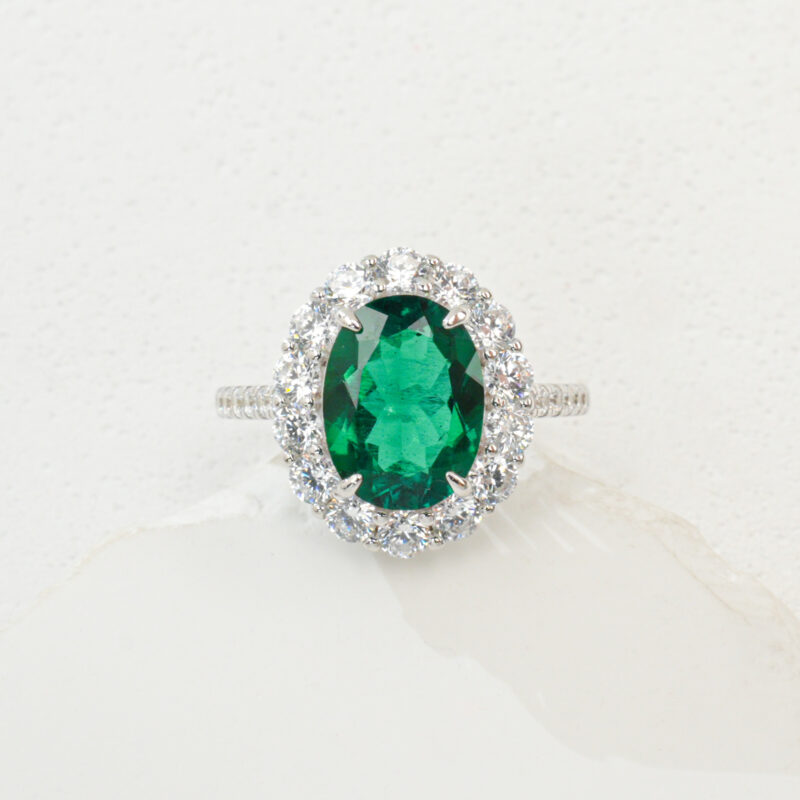 925 Silver Lab-Grown Emerald Ring (R0717L)