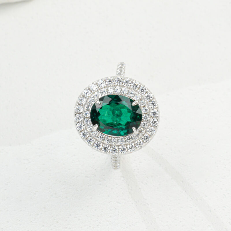 925 Silver Lab-Grown Emerald Ring (R0718L)