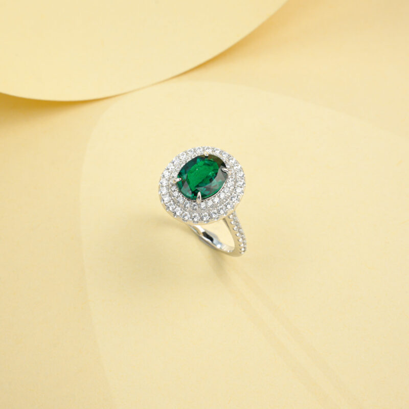 925 Silver Lab-Grown Emerald Ring (R0718L)