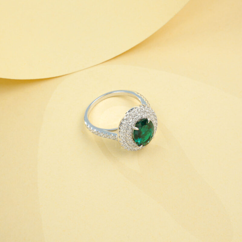 925 Silver Lab-Grown Emerald Ring (R0718L)