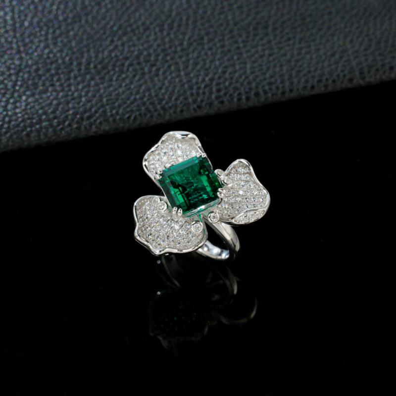 925 Silver Lab-Grown Emerald Ring (R-112L)