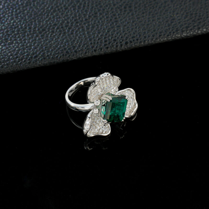 925 Silver Lab-Grown Emerald Ring (R-112L)