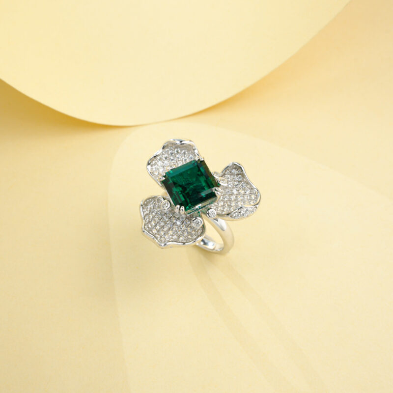 925 Silver Lab-Grown Emerald Ring (R-112L)