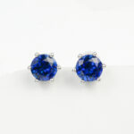 925 Silver Lab-Grown Sapphire Stud Earrings (E115DB)