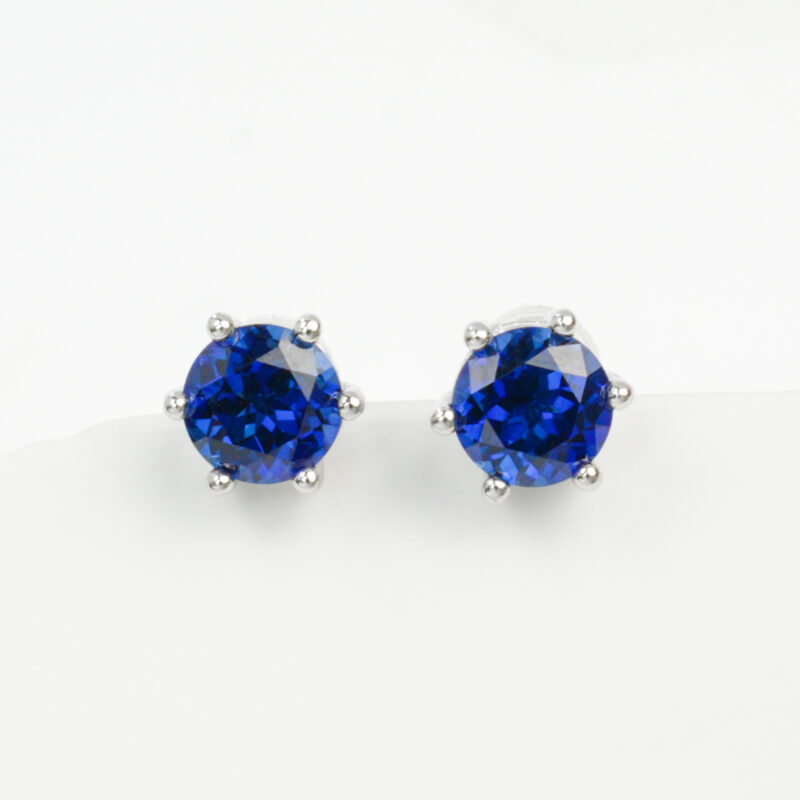 925 Silver Lab-Grown Sapphire Stud Earrings (E115DB)