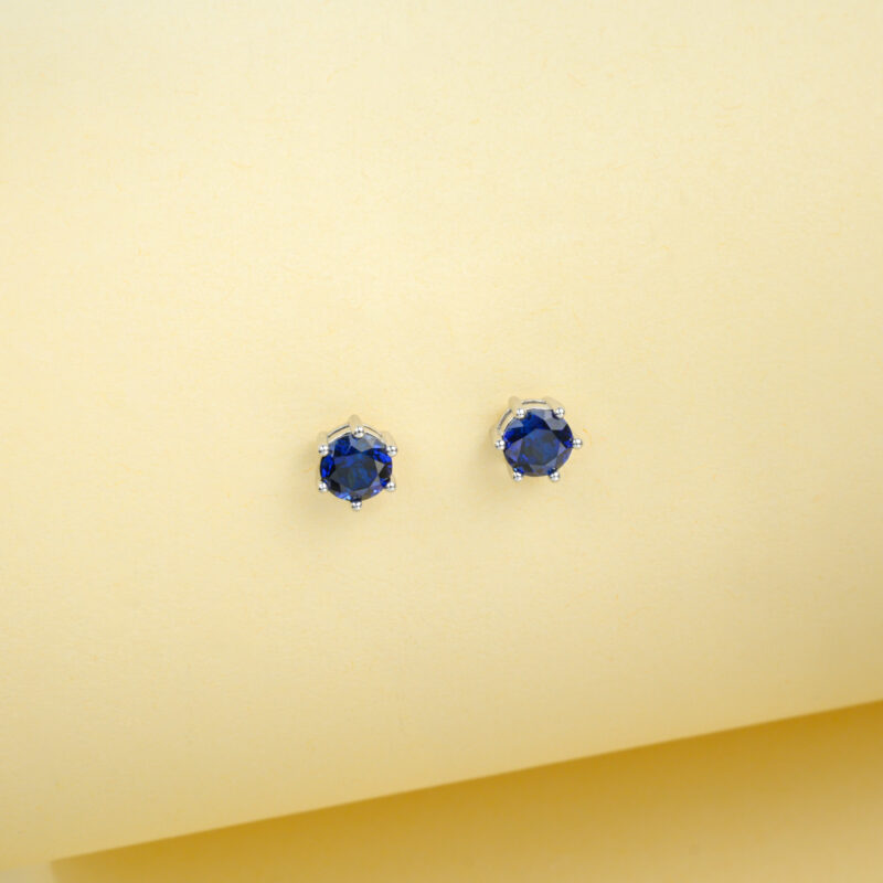 925 Silver Lab-Grown Sapphire Stud Earrings (E115DB)