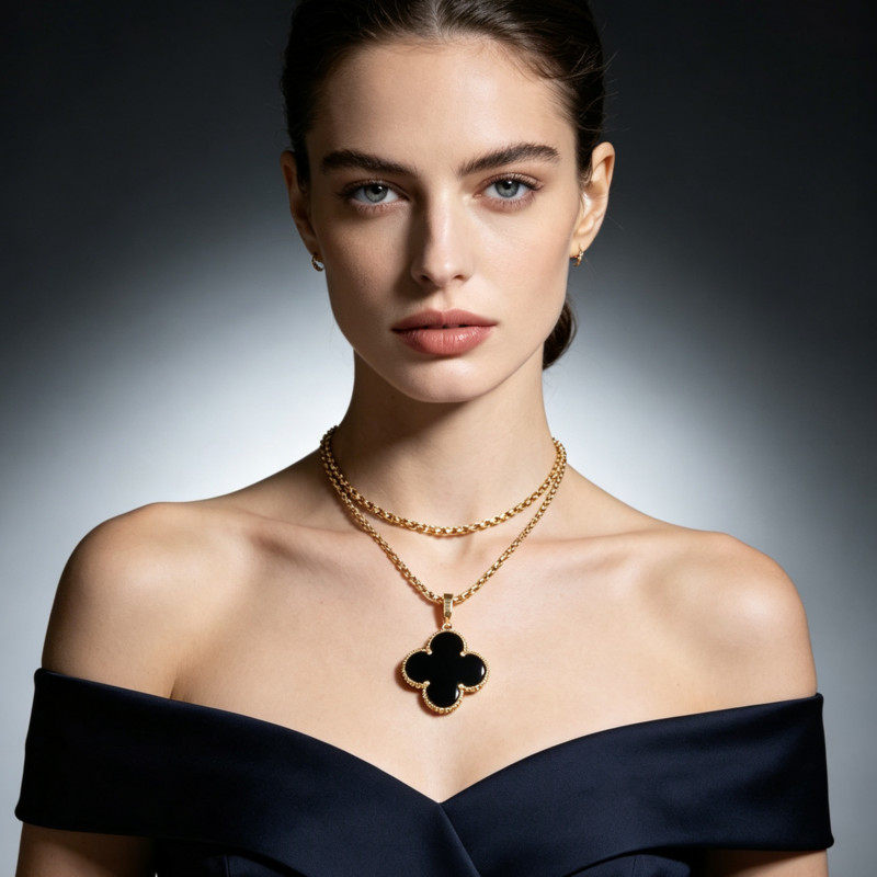 Trendy four-leaf clover necklace—a versatile style.