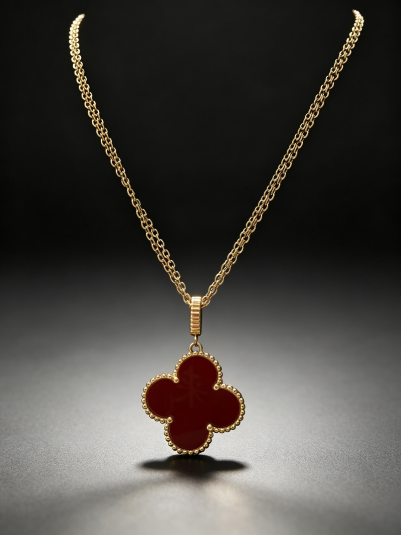 Trendy four-leaf clover necklace, versatile style (red)