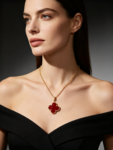 Trendy four-leaf clover necklace, versatile style (red)