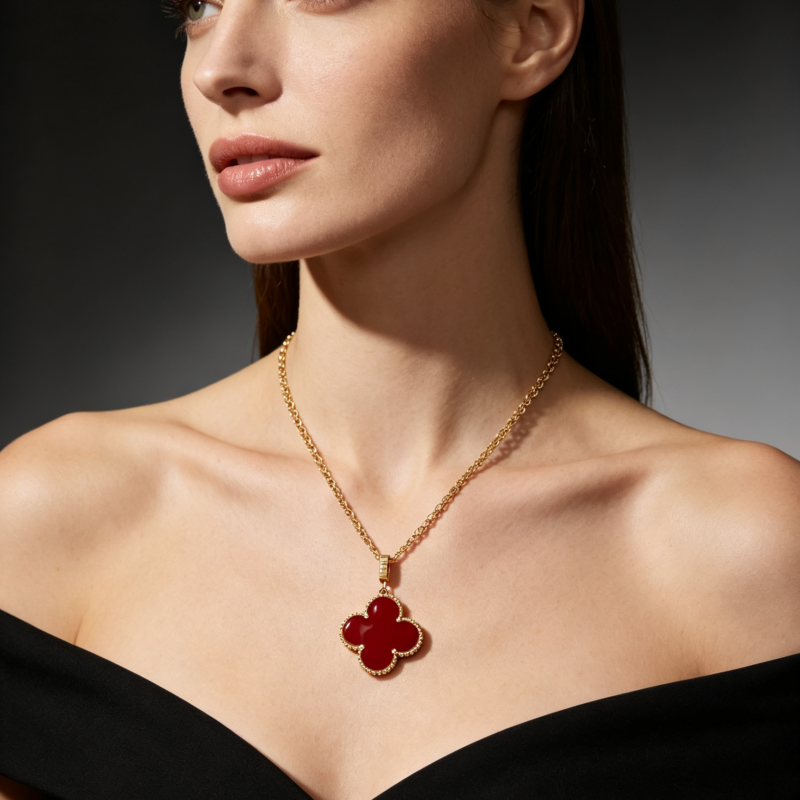 Trendy four-leaf clover necklace, versatile style (red)