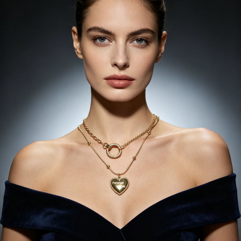 Fashionable necklace featuring a concentric circle design—a versatile, go-with-anything style.